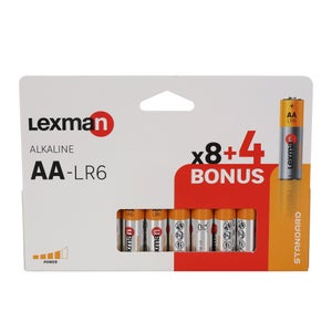 Lot de 8+4 piles alcaline lr6 aa 1,5 v, LEXMAN