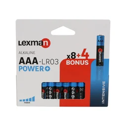 Lot de 8+4 piles alcaline power+ lr03 aaa 1.5 v, LEXMAN