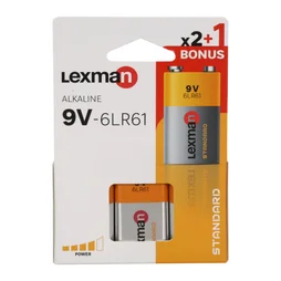 Lot de 2 piles alcaline 9V+1 gratuite, LEXMAN