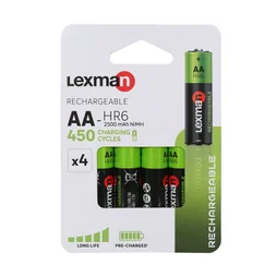 Lot de 4 piles rechargeables hr6, LEXMAN
