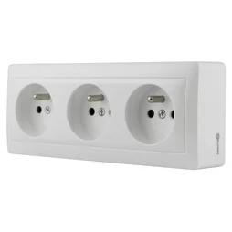 Triple prise avec terre complet Surface, pré-câblé, LEXMAN blanc