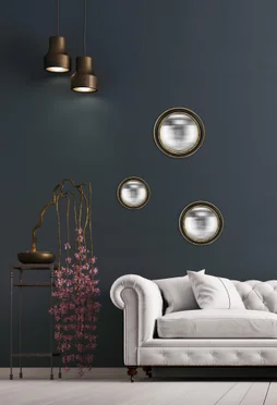 Lot de 3 miroirs rond Convexe, diam. 14, 19 et 23 cm, noir filet or