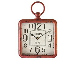 Horloge carrée en métal, l.20 x H.26 cm, rouge