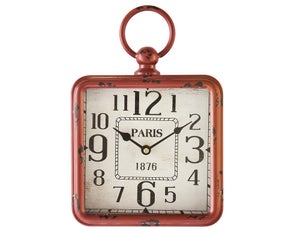 Horloge carrée en métal, l.20 x H.26 cm, rouge