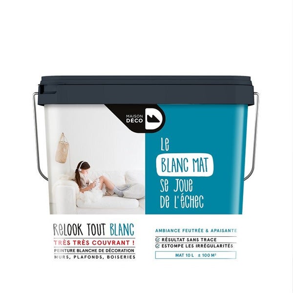 Peinture blanc mur / plafond / boiserie relook tout MAISON DECO mat 10 L
