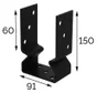 Sabot de charpente universel acier zingue noir Magnodur 91x150x60, SUKI