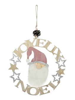 "Décoration "" Joyeux Noel"" en bois à suspendre, diam.30 cm"