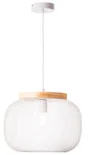 Suspension Giada, E27, diam. 39 cm, metal blanc et bois, Brilliant