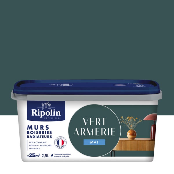 Peinture vert armerie mur, boiserie, radiateur RIPOLIN mat 2.5 l