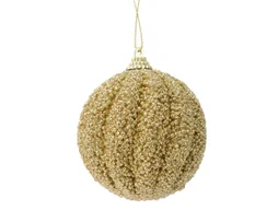 Boule Noel mousse d8cm or clair relief strie paillette -unite