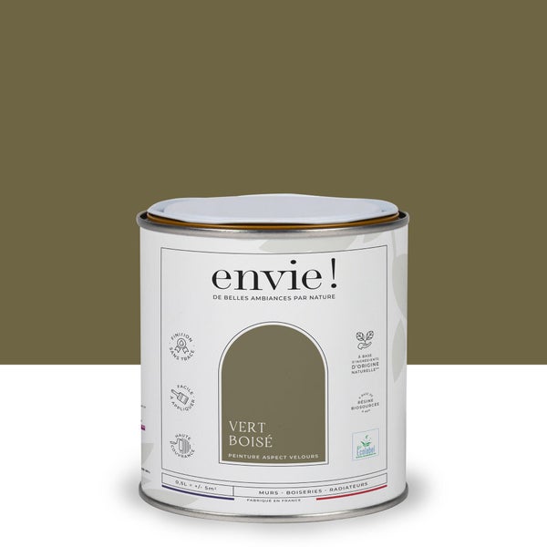 Peinture aspect velours murs, boiseries et radiateurs, biosourcée, ENVIE, vert boisé, 0.5 litre