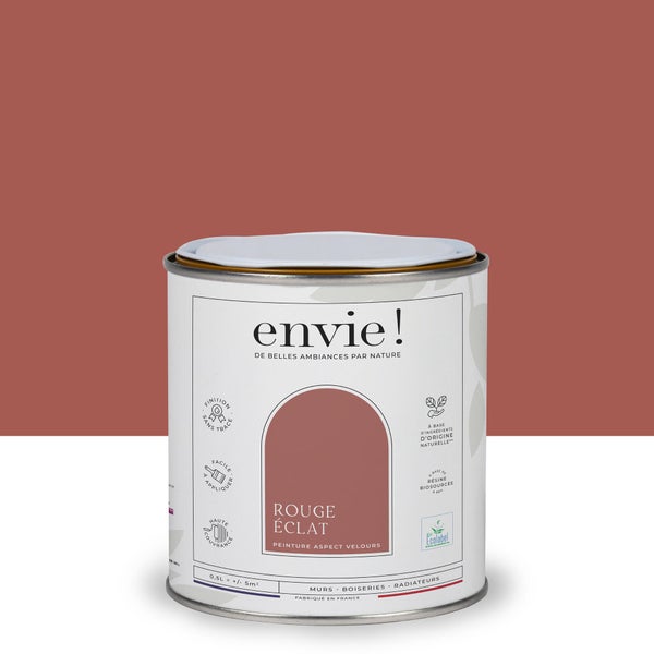 Peinture aspect velours murs, boiseries et radiateurs, biosourcée, ENVIE, rouge éclat, 0.5 litre