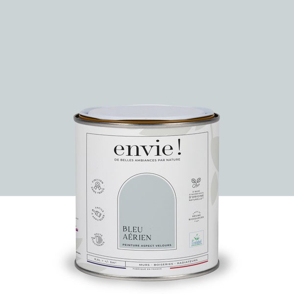 Peinture aspect velours murs, boiseries et radiateurs, biosourcée, ENVIE, bleu aérien, 0.5 litre