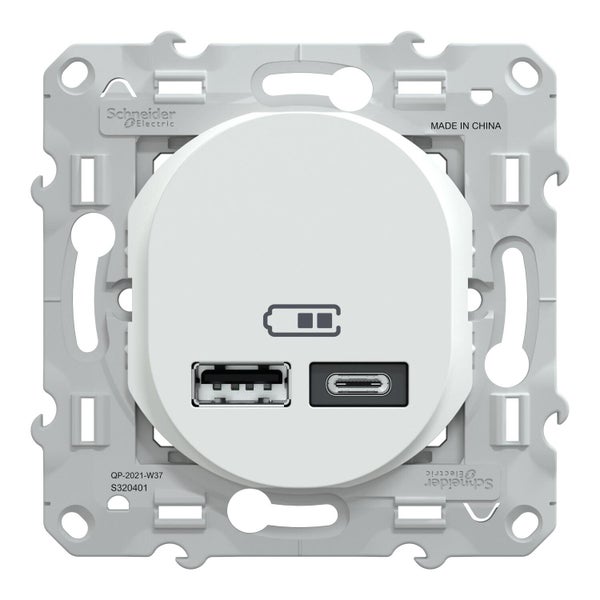 Prise chargeur double usb A+C 12W à assembler Ovalis, SCHNEIDER ELECTRIC, blanc