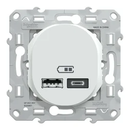 Prise chargeur double usb A+C 12W à assembler Ovalis, SCHNEIDER ELECTRIC, blanc
