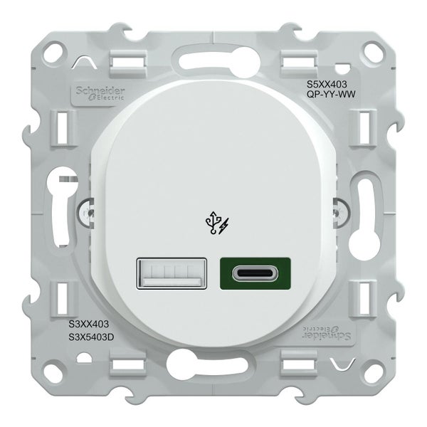 Prise chargeur usb A+C 7,5W 45W à assembler Ovalis, SCHNEIDER ELECTRIC, blanc