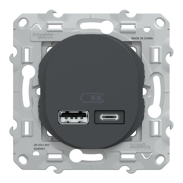 Prise chargeur usb A+C 12W à assembler Ovalis, SCHNEIDER ELECTRIC, anthracite