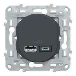 Prise chargeur usb A+C 12W à assembler Ovalis, SCHNEIDER ELECTRIC, anthracite