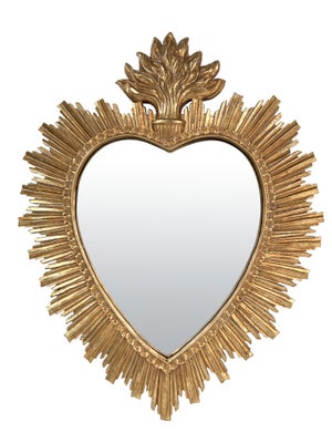 Miroir cœur résine doré Exvoto coeur soleil, l.30.8 x H.39.2 cm