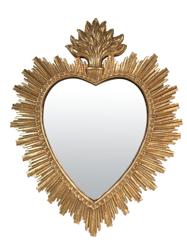Miroir cœur résine doré Exvoto coeur soleil, l.30.8 x H.39.2 cm