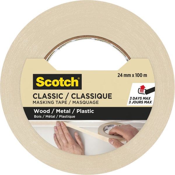 Ruban de masquage, SCOTCH, l.24 mm x L.100 m lignes droites