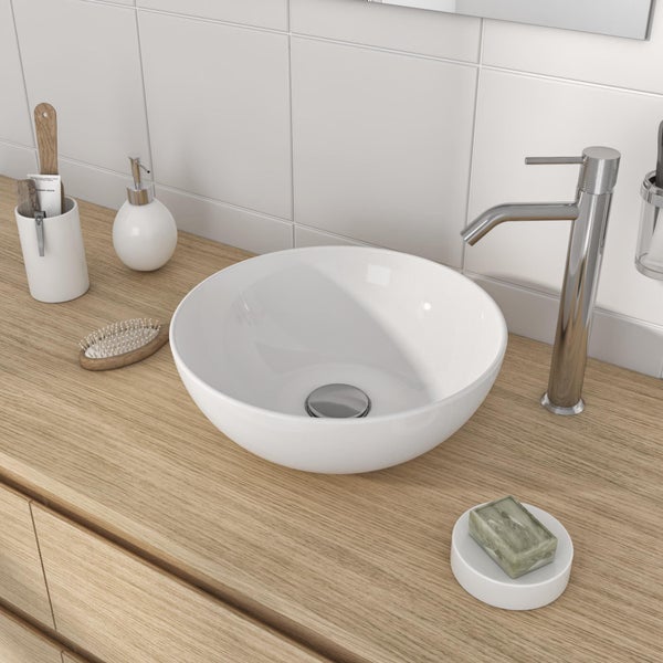 Vasque à poser céramique rond Essential Diam.33 cm blanc brillant