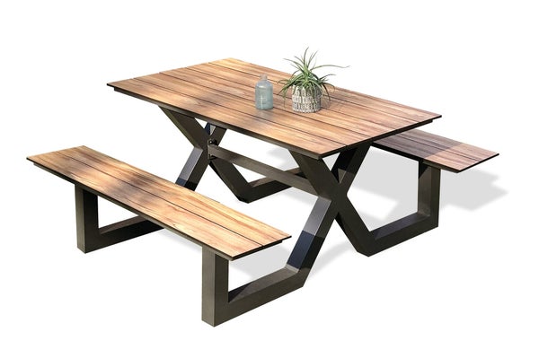 Table de jardin avec bancs VANCOUVER 150x164 cm, aluminium , gris anthracite