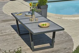 Table de jardin OLHOS 191/251x95 cm ,aluminium et céramique gris