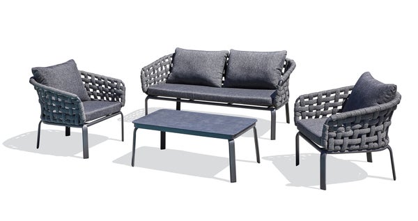 Salon bas de jardin CAMARGUE 4 places en aluminium, gris anthracite