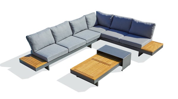 Salon de jardin d'angle VANUATU 6 places, acacia et aluminium, gris anthracite