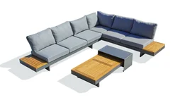 Salon de jardin d'angle VANUATU 6 places, acacia et aluminium, gris anthracite