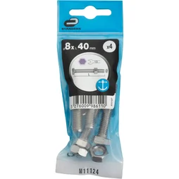 Sachet de 4 boulons inox, tête 6 pans hexagonal, STANDERS, L.40 mm