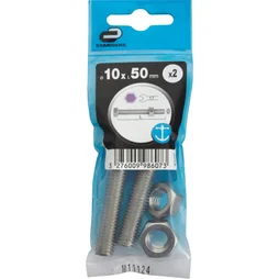 Sachet de 2 boulons inox, tête 6 pans hexagonal, STANDERS, L.50 mm