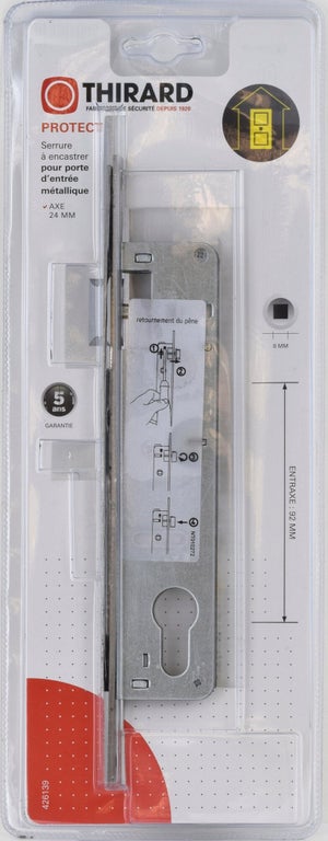 Serrure encastrée à cylindre, THIRARD, axe 24 mm, entraxe 92 mm, carré 8