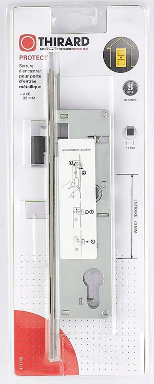 Serrure encastrée à cylindre, THIRARD, axe 31mm entraxe 70mm, carré 8, fourreau 7