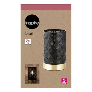 Lampe métal chic, INSPIRE Galati, H.19cm, noir/laiton