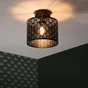 Plafonnier 1 x E27, glamour, metal noir et laiton, Galati, INSPIRE, D.25 cm