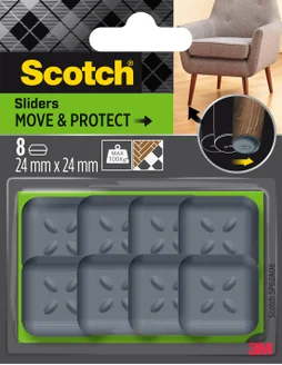 Lot de 8 patins adhésifs alvéolé eur, SCOTCH, 24 x 24 mm, gris