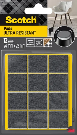 Lot de 12 patins feutre adésif à bord arrondi, SCOTCH, 24 x 22 mm, gris