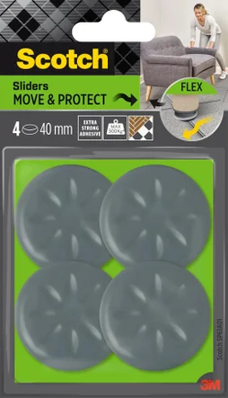 Lot de 4 patins de pied de meuble en polypropylène adhésif SCOTCH Diam. 40 mm