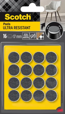 Lot de 16 patins feutre adhésif, SCOTCH, diam. 17 mm, gris