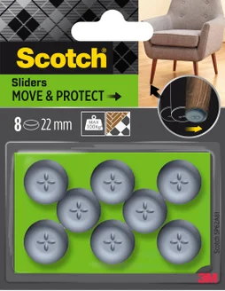 Lot de 8 patins adhésifs alvéolé eur, SCOTCH, diam. 22 mm, gris