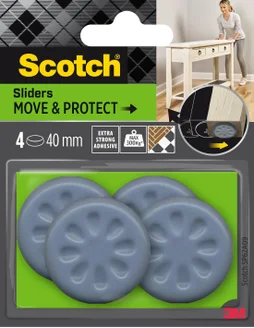Lot de 4 patins adhésifs alvéolé eur, SCOTCH, diam. 40 mm, gris