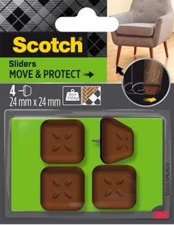 Lot de 4 patins adhésifs alvéolé eur, SCOTCH, 24 x 24 mm, marron