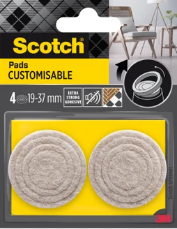 Lot de 4 patins feutre customisable prédécoupés, SCOTCH, 37 31 25 et 19 mm, beige