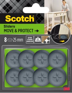Lot de 8 patins adhésifs alvéolé eur, SCOTCH, diam. 25 mm, gris