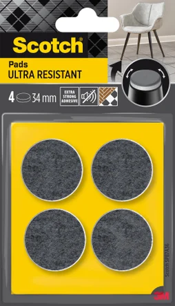 Lot de 4 patins feutre adhésif, SCOTCH, diam. 34 mm, gris