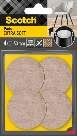 Lot de 4 patins feutre en laine adhésif, SCOTCH, diam. 50 mm, beige