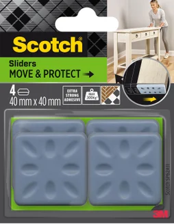 Lot de 4 patins adhésifs alvéolé eur, SCOTCH, 40 x 40 mm, gris