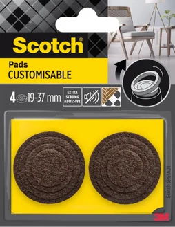 Lot de 4 patins feutre customisable prédécoupés, SCOTCH, 37 31 25 et 19 mm, marron